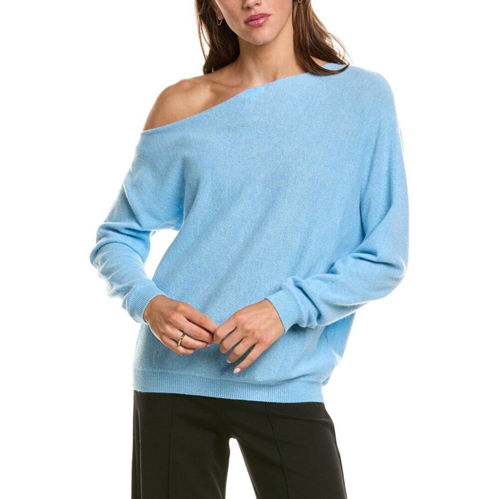 Minnie Rose Womens  Off-The-Shoulder 100% Cashmere Sweater, Blue